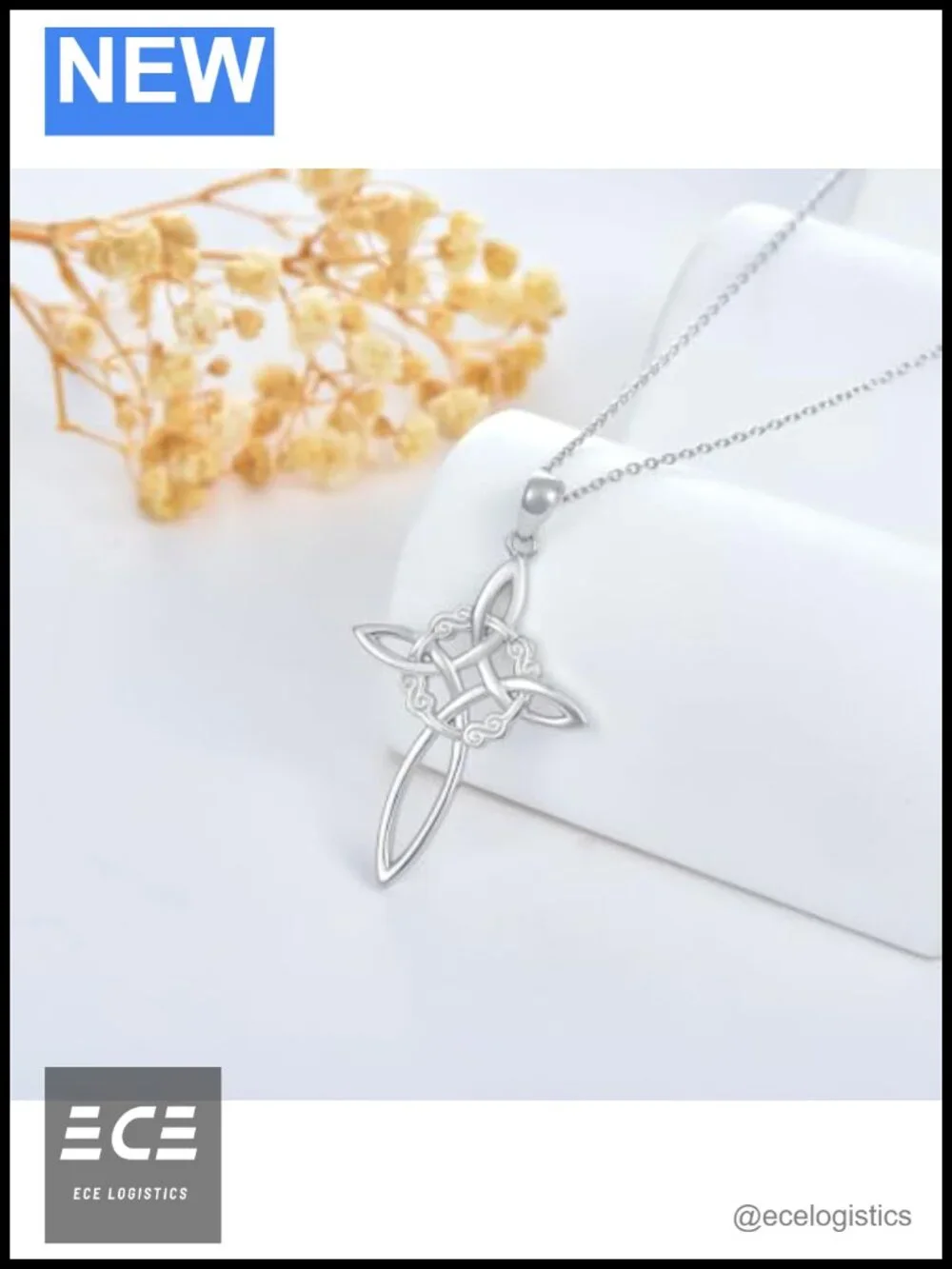 Sterling Silver Celtic Knot Cross Pendant Necklace Stainless Steel Chain